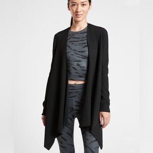 Eddie Bauer Black Travex Solstice Wrap Open Front Cardigan Sweater w Wool Size M